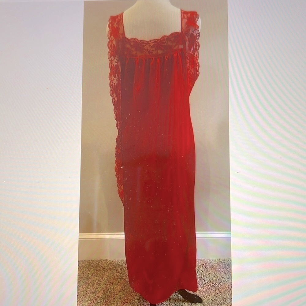 Glencraft Red Nylon Lace Nightgown Small - Picture 5 of 8